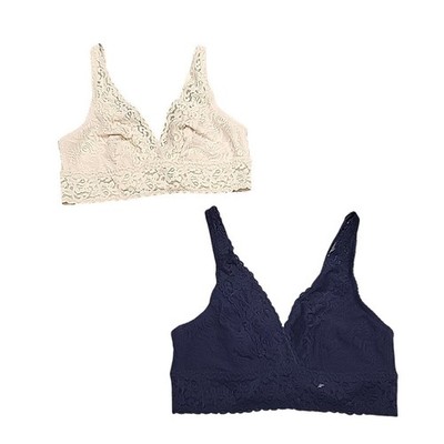 Felina Womens Set of 2 Wirefree Lace Bralette Medium Size Blue Beige Modern Bras