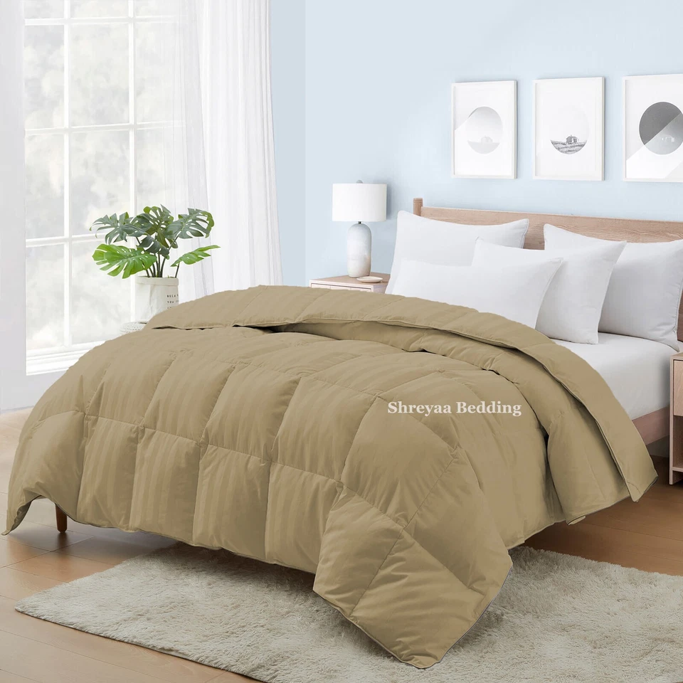 Edredom Luxo Premium Listras Macias Taupe Penas de Ganso Alternativo Tamanho King - Imagem 3 de 4