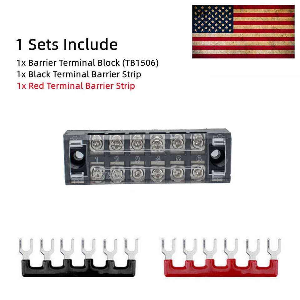 Dual Row 6 Position Screws Terminal Electric Barrier Strip Block 600V 15A - Image 2 of 3
