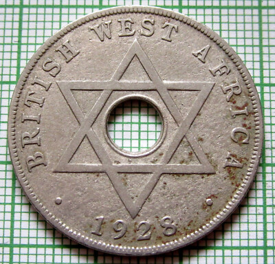 BRITISH WEST AFRICA BWA GEORGE V 1928 ONE PENNY, CROWN & HEXAGRAM