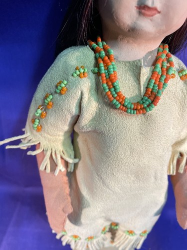 Native American Girl 12" Doll 1978 by N. Knowles soft body ceramic head leather - Picture 4 of 10