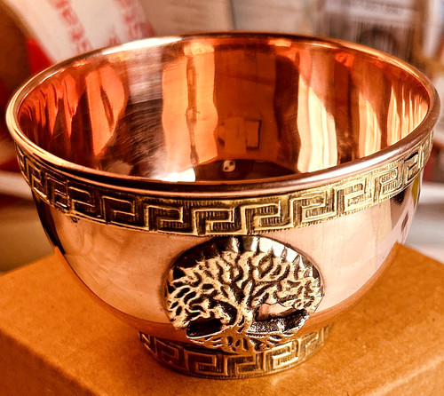 Tree of Life Brass Trim 3" Copper Offering Bowl ~Incense Burner~Smudging~Rituals