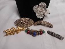 Lot of 6 Vintage Hair Barrettes Hair Clips Rhinestone Hair Clips