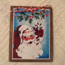 5 Handcrafted Wooden RETRO CHRISTMAS Ornaments,HangTags,GiftTags SETq