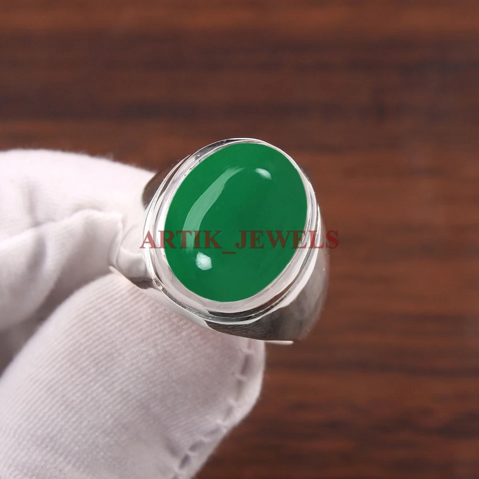 Natürliches Grün Onyx Edelstein Mit 925 Sterlingsilber Ring für Herren #4775 - Bild 2 von 4