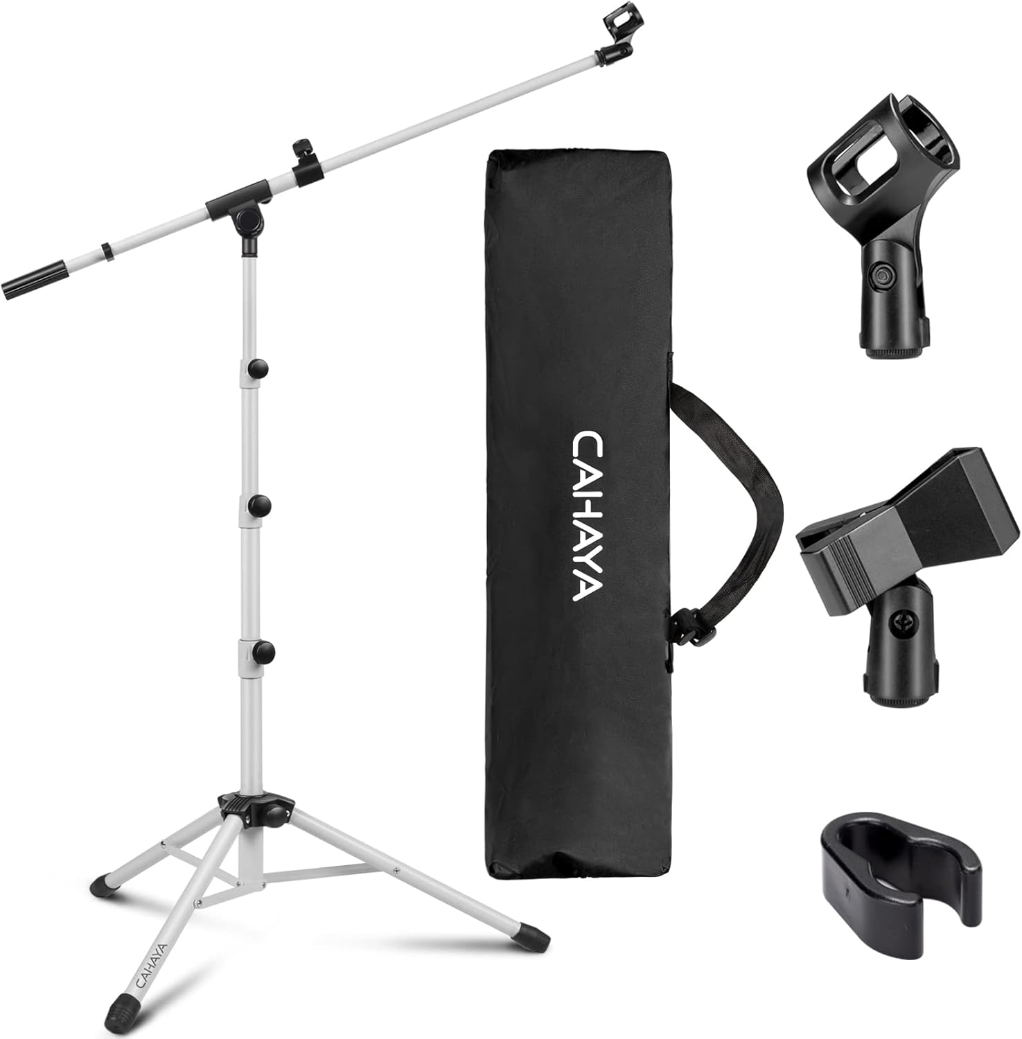 Microphone Stand Tripod Boom Arm Floor Mic Stand with Carrying Bag and 2 Mic Cli-image