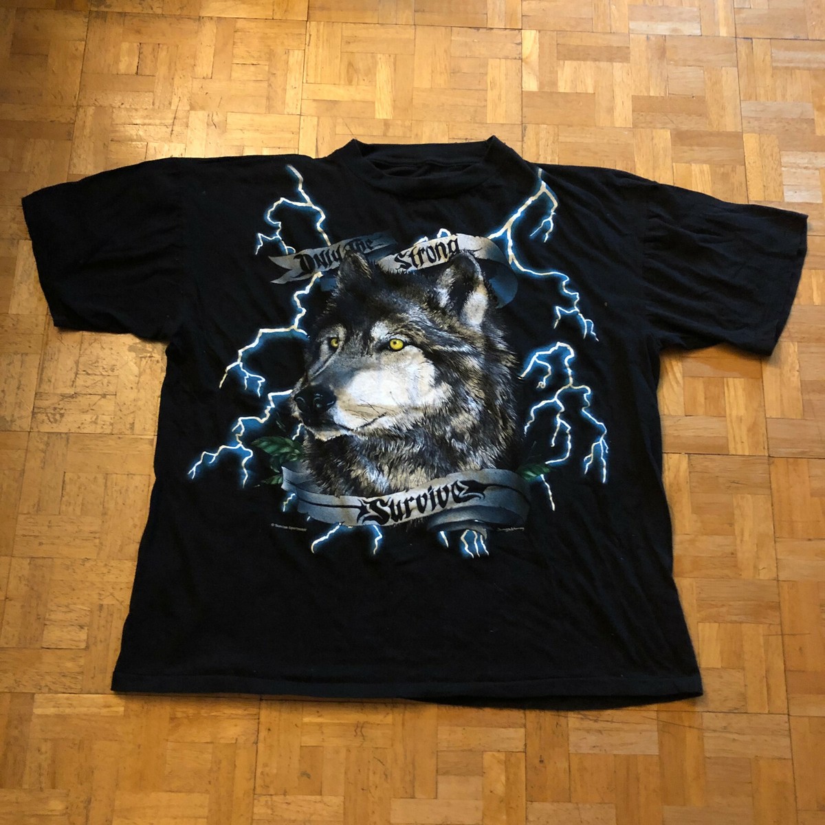 VTG 80S 90S AMERICAN THUNDER ALL OVER PRINT SINGLE STITCH WOLF T