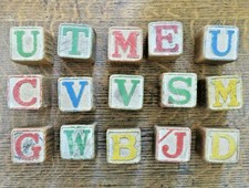 Vintage Wooden Alphabet Number Letter Blocks Group of 15 Well Worn Nursery