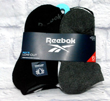 REEBOK BOY'S LOW CUT BLACK GRAY WHITE 6 PACK 8.5-2 MOISTURE CONTROL SOCKS NEW