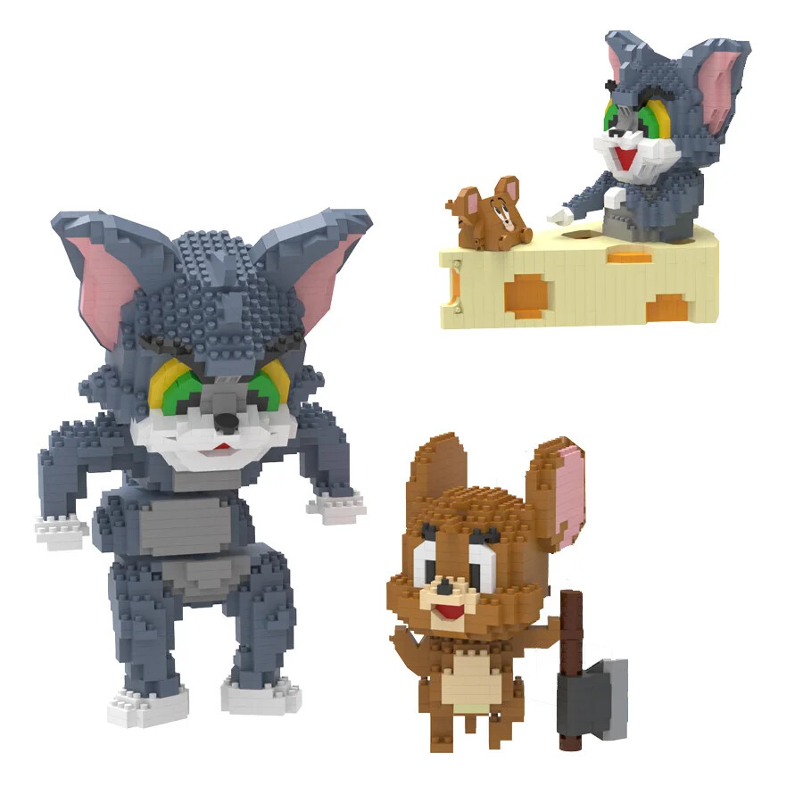 Cute Cat Mouse Game Block Toys Micro Mini Building Blocks Anime Figure