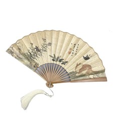 Chinese Double-sided Bamboo Folding Fan 10.5 Inch Handheld Cats Butterflies Gift