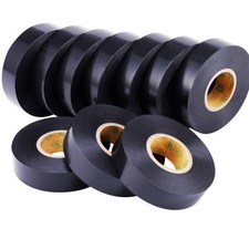 10-Pack Black Electrical Tape Waterproof, 3/4 in x 66ft, Industrial Grade / L...
