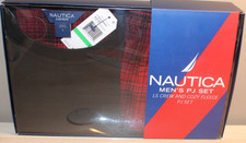 NAUTICA MEN'S PJ SET CREW COZY FLEECE BLACK/RED SIE LARGE NEW IN GIFT BOX