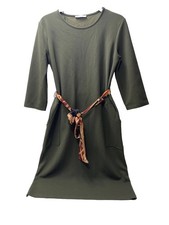Zara Navy Green Women’s Belted Pocketed Dress, Business Casual, Size Medium