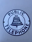 Vintage 7” Round Bell System Public Telephone Sign   Porcelain