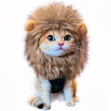 RosyLife Lion Mane Wig for Cat Costume Pet Adjustable Washable Medium, Brown