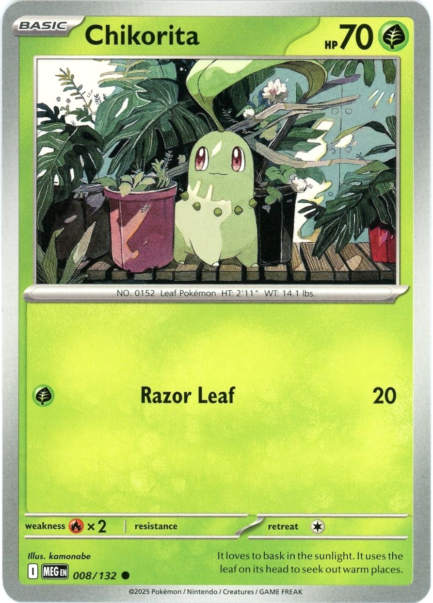 Pokemon - Chikorita - 008/132  - Common - Mega Evolution - New