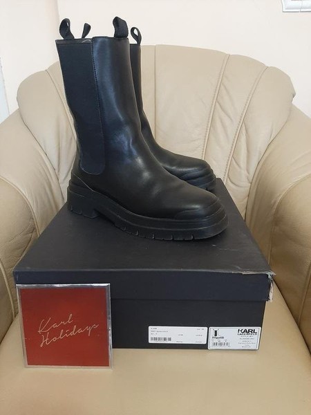 Women Karl Lagerfeld Boots Black Leather 40.5