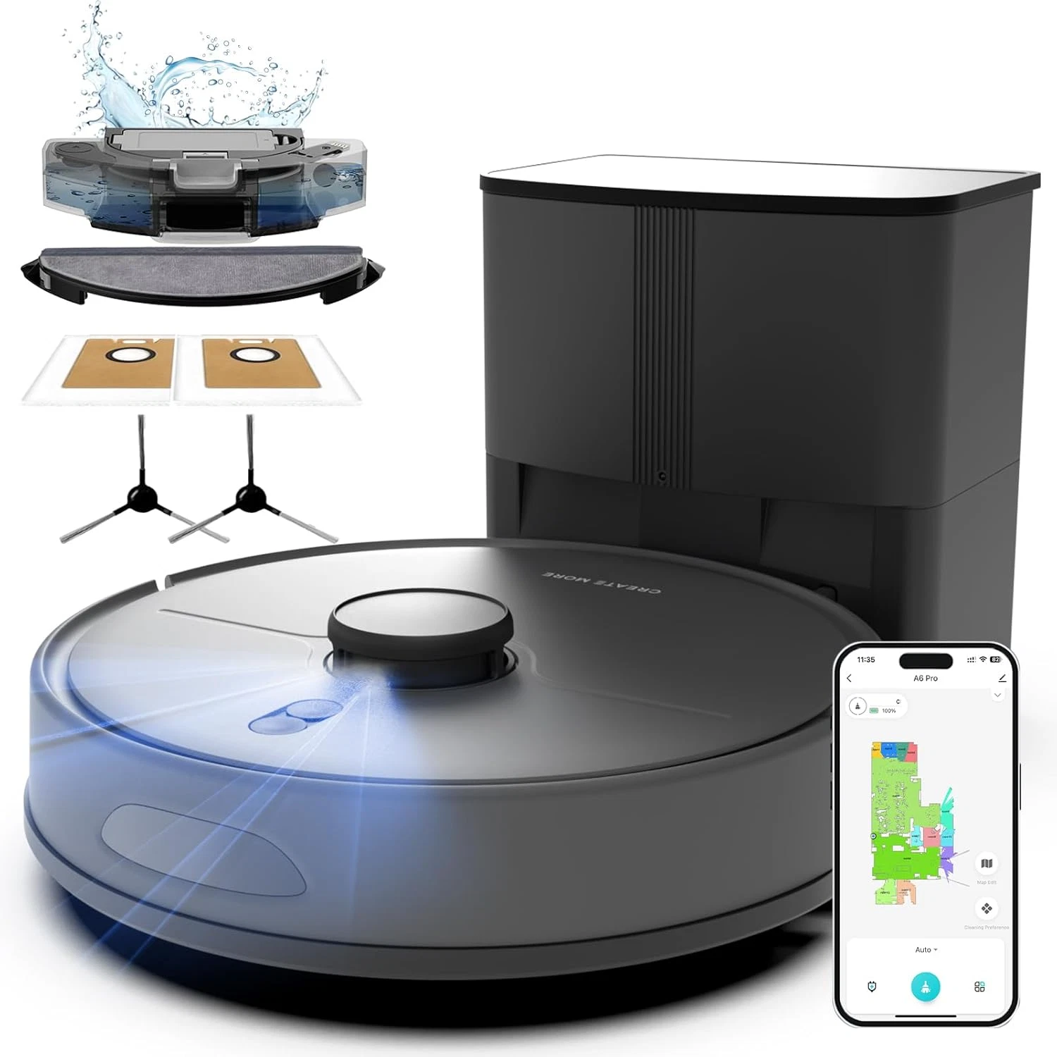Self-Emptying Robot Vacuum & Mop, 6000Pa Suction, Smart Mapping, Alexa Control