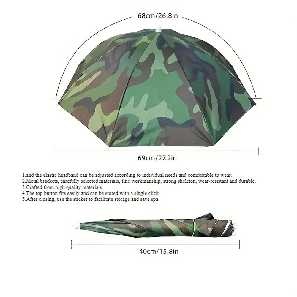 UV Protection Hands Free Head Umbrella Hat compatible with Travel Overnight Trip
