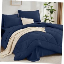 7 Pieces Full Size Comforter Sets, All Season Full(82"x 86") Navy Blue