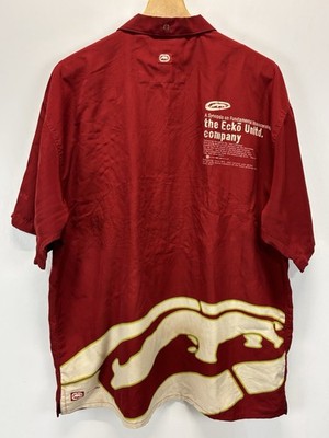 Vtg Ecko Unlimited Button Up Shirt Sz XL Mens Red Rhino Loop Collar Y2K READ