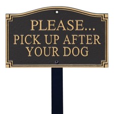 Please Pick Up After Your Dog Sign - 5.75x9.5" Aluminum Yard Plaque with Stake