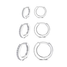 Silver Huggie Hoop Earrings for Women, 3 Pairs Tiny 6mm,