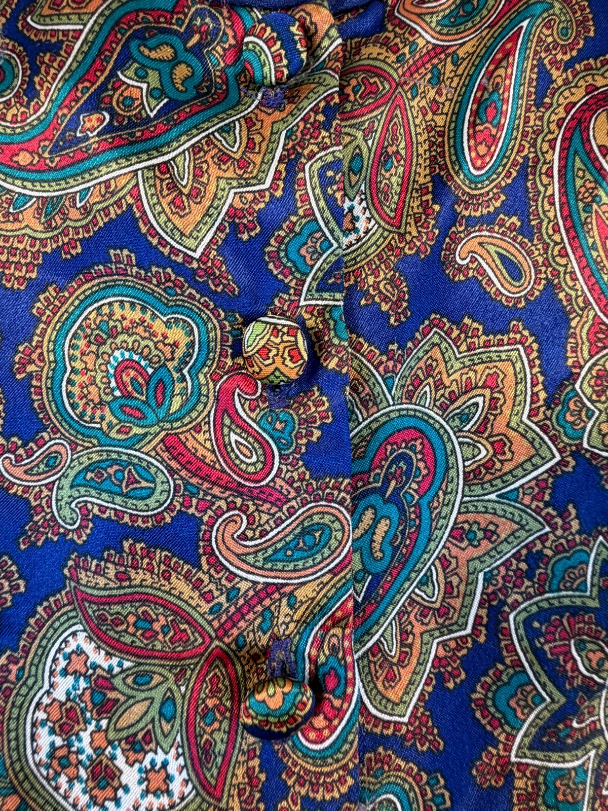 Linda Bis Paisley Satin Robe & Nightgown Set Women’s – Royal Blue Multicolor