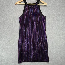 Trina Turk Sequin Halter Dress Black Pink Blue Sparkle Party Mini Size S