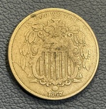 1867 Shield Nickel 5c - Nice Die Crack