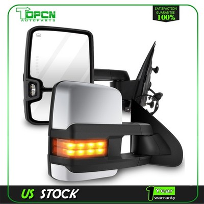 Power Heated Signal Clearance Light Tow Mirrors Pair Fits 14-18 Chevy GMC Chrome