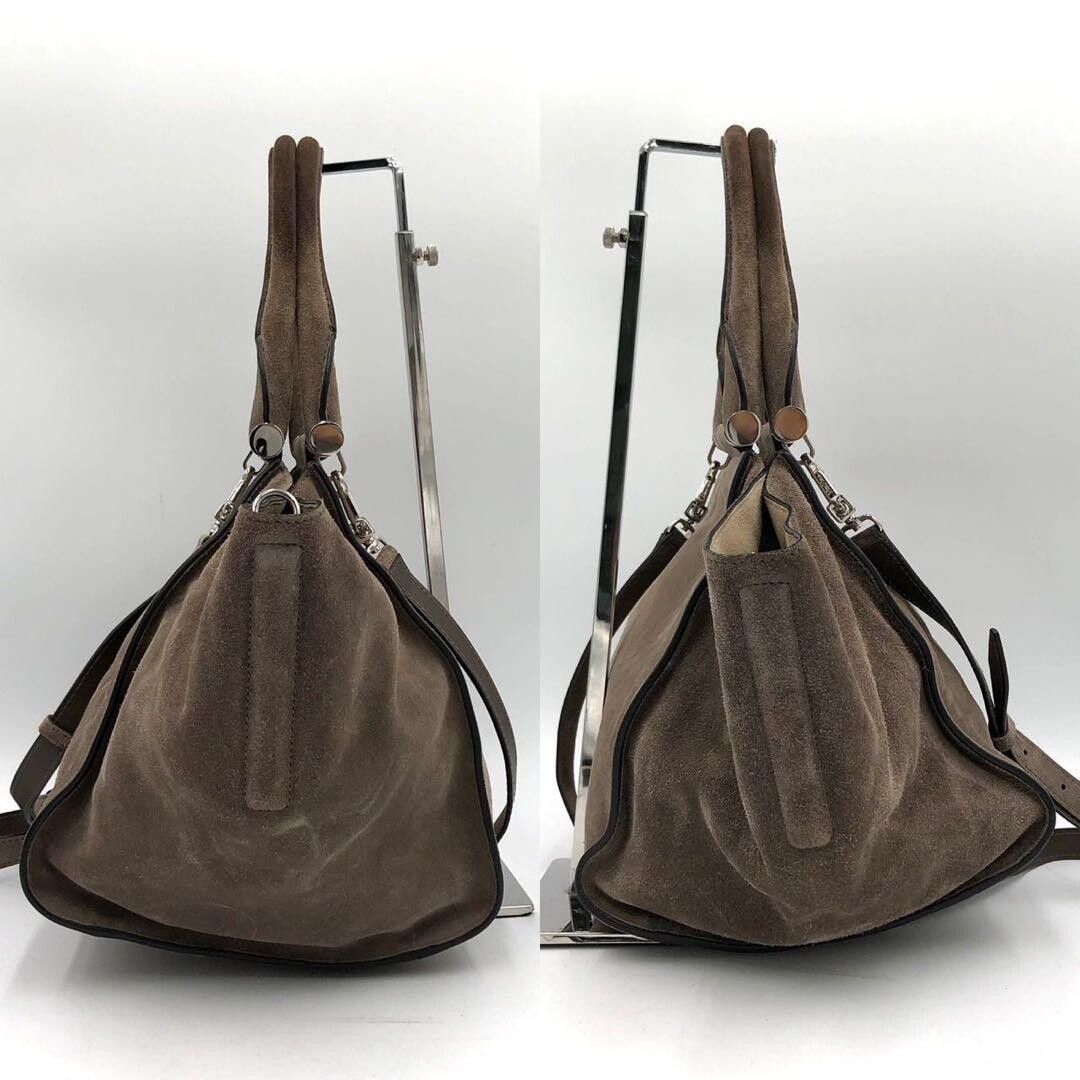 Max Mara 2 Way Shoulder Bag Brown Suede Leather Silver Hardware Large Auth — image 11