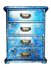 Cassettiera giapponese in legno stile marmo blu VINTAGE set armadio shabby chic