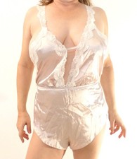 Vintage Pink Teddy Body Suit White Lace Detail L M EVC