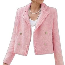 Mina Self spring Pink Tweed lined Blazer Jacket M office attire