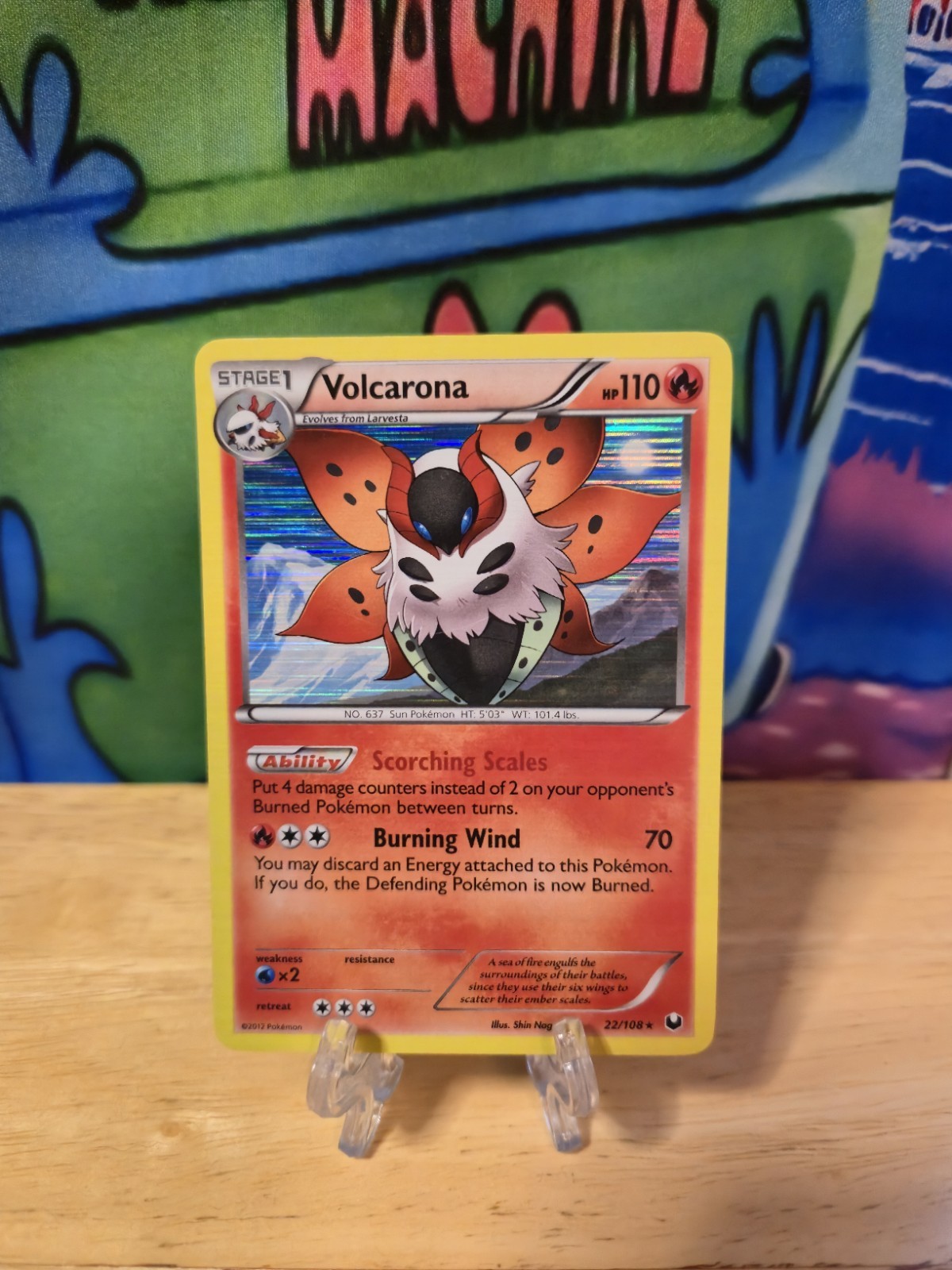 Pokemon 2012 Light Play Volcarona Dark Explorers Holo 22/108 Card W Slv & T Ldr!