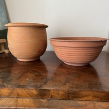 Set of 2 Terracotta Clay Planters Round Pot & Bowl Planters with Drainage Holes