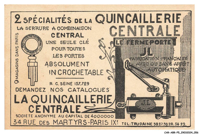 CAR-ABRP5-0420-75 - PARIS - La quincaillerie centrale - Publicité