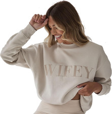 Oversized Wifey Statement Sweatshirt for Newlywed Bride Soft Cozy Embroide