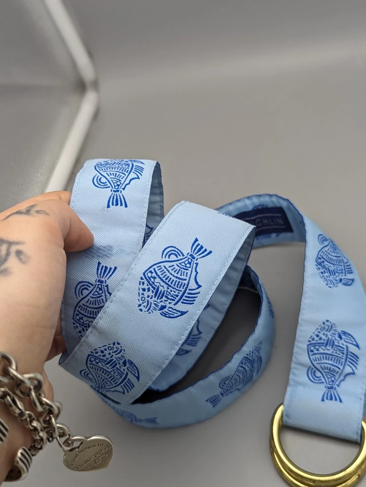 Cinturón de golf vintage de nailon tropical J. McLaughlin Blue Fish de la década de 1990 XL Foto 4 de 4