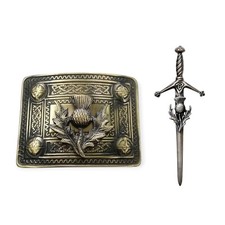 Men's Scottish Thistle Antique Kilt Pin and Buckle