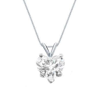 Ct Heart Real 14K White Gold Created Diamond Solitaire Pendant Necklace  18