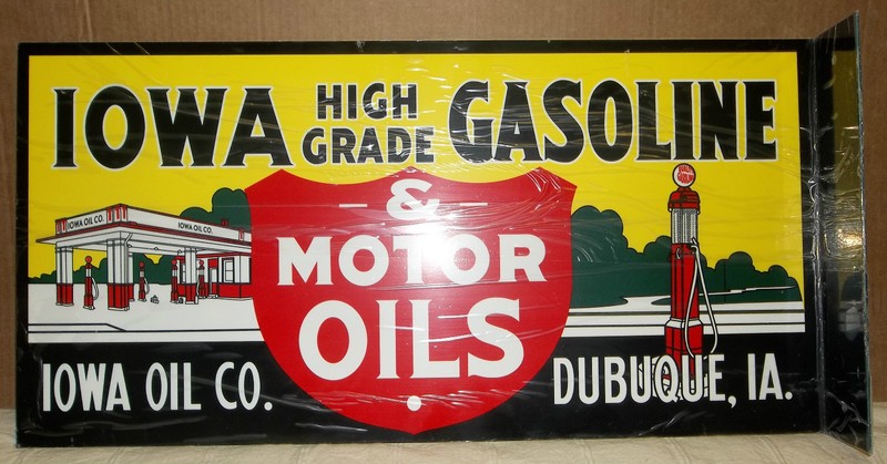 Great Iowa Gas & Oil Flange Sign, Heavy Steel, Great Color & Graphics