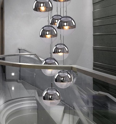 Glass Globe Chandelier Staircase Lighting Ceiling Light Led Plated
