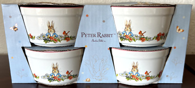 Set of 4 Beatrix Potter Peter Rabbit & Flowers 3.5'' Ramekins Easter NIP!
