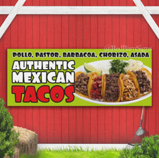AUTHENTIC MEXICAN TACOS Advertising Banner Vinyl Mesh Sign Street Food Barbacoa