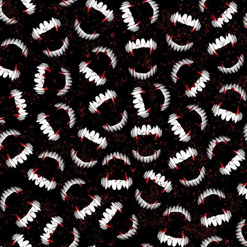 Vampire Fabric BTY, Halloween Fabric, Bloody Vampire Fangs TTF CD1831 Cotton - 第 1/2 張圖片