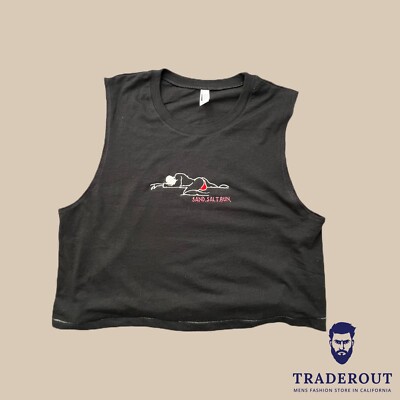 H.E.Arts custom Erotic beach embroidery Men black Crop Top sleeveless T-shirt