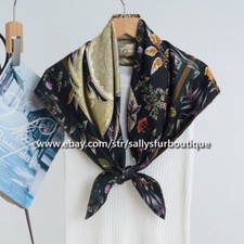 Sallys Boutique 14 Momme Twill Silk Wrap Scarf Horse Florals Print Shawl 35"